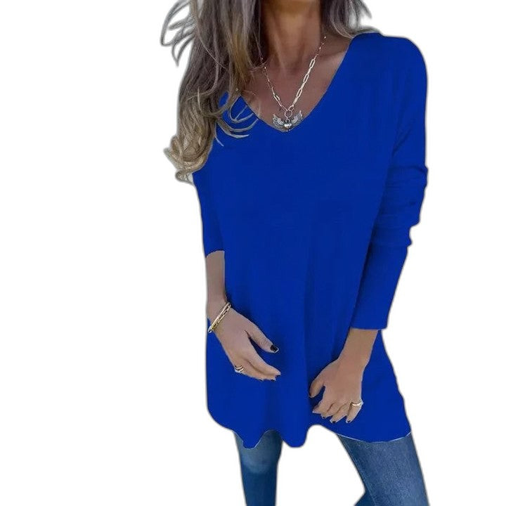 Effortless Green Knit Sweater for Women with V Neck Long Sleeve Flowing Casual Style