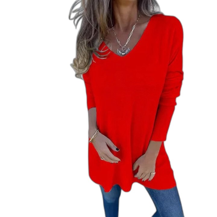 Effortless Green Knit Sweater for Women with V Neck Long Sleeve Flowing Casual Style