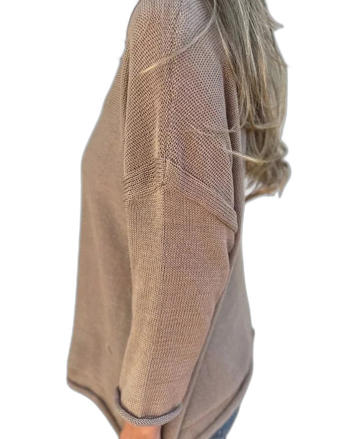 Effortless Green Knit Sweater for Women with V Neck Long Sleeve Oversized Pockets Casual Style