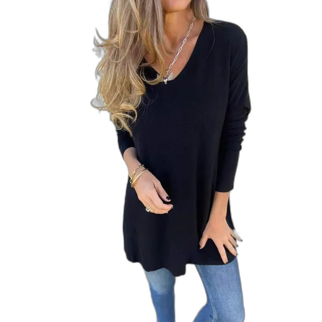 Effortless Green Knit Tunic for Women with V Neck Long Sleeve Flowing Oversized Casual Style