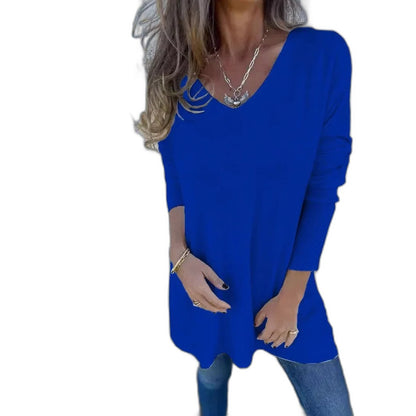 Effortless Green Knit Tunic for Women with V Neck Long Sleeve Flowing Oversized Casual Style