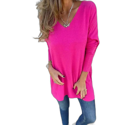 Effortless Green Knit Tunic for Women with V Neck Long Sleeve Flowing Oversized Casual Style
