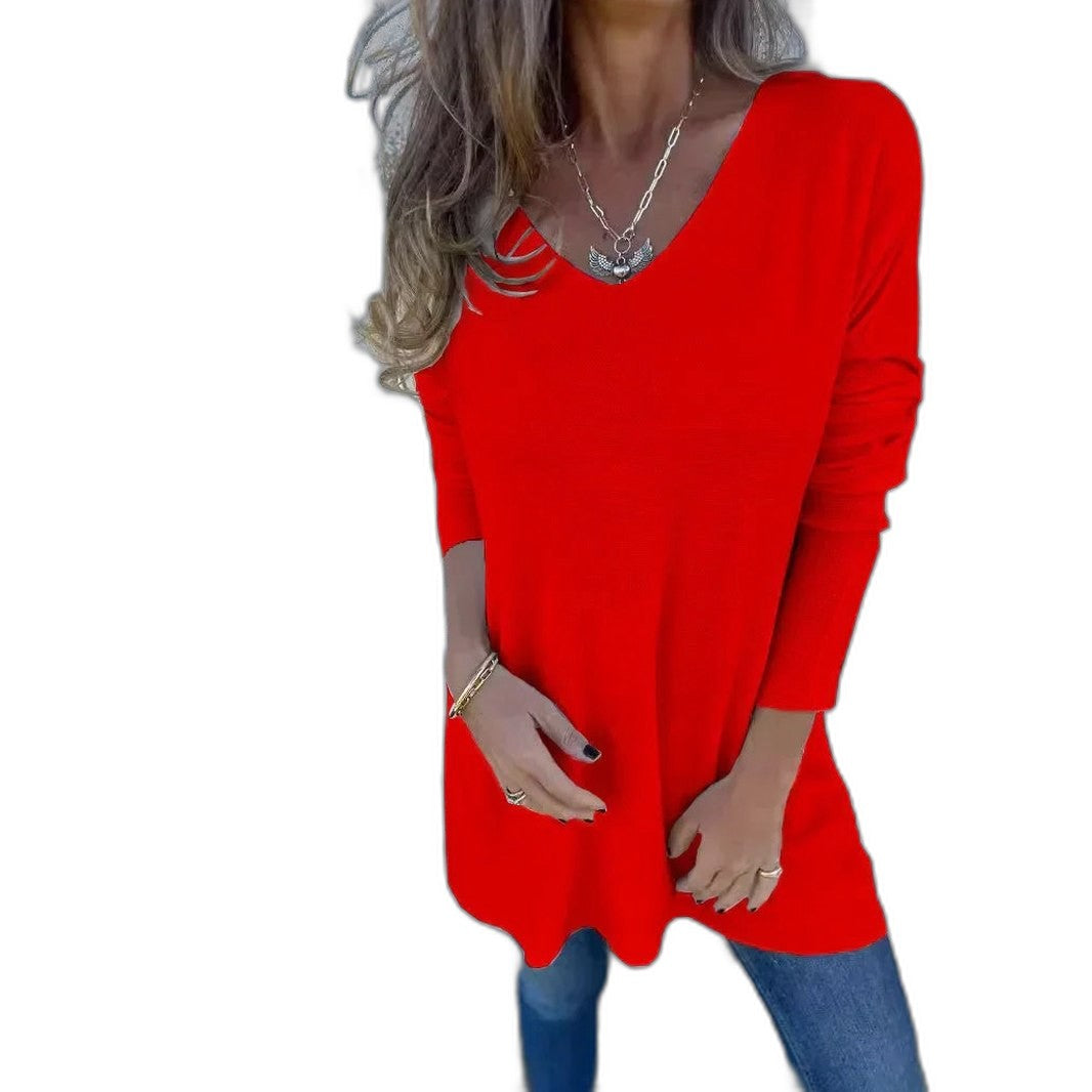 Effortless Green Knit Tunic for Women with V Neck Long Sleeve Flowing Oversized Casual Style