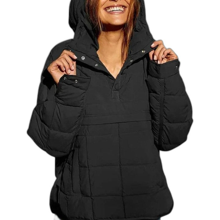 Effortless Green Puffer Jacket for Women with Collared Long Sleeve Pockets Quilted Casual Style