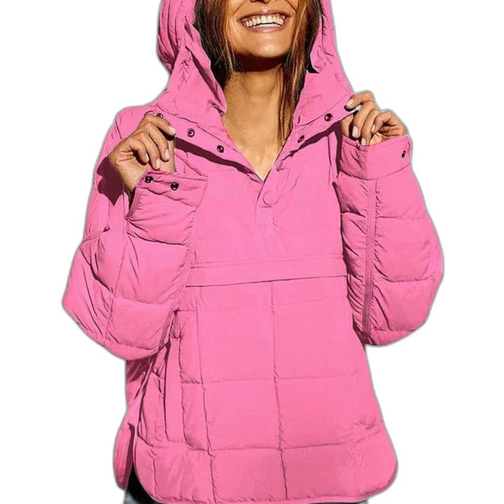 Effortless Green Puffer Jacket for Women with Collared Long Sleeve Pockets Quilted Casual Style