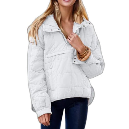 Effortless Green Puffer Jacket for Women with Collared Long Sleeve Pockets Quilted Casual Style
