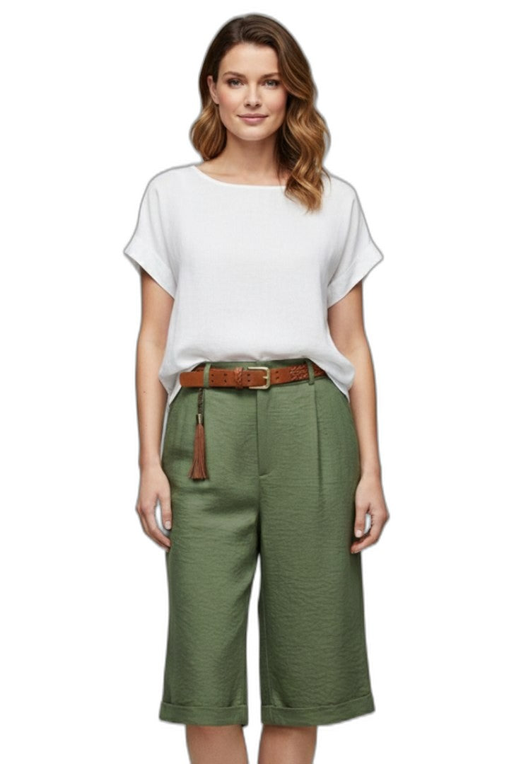 Effortless Green Shorts for Women with Belted High Waisted Pockets Casual Style