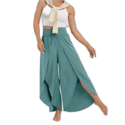 Effortless Green Wide Leg Pants for Women with High Waisted Casual Style
