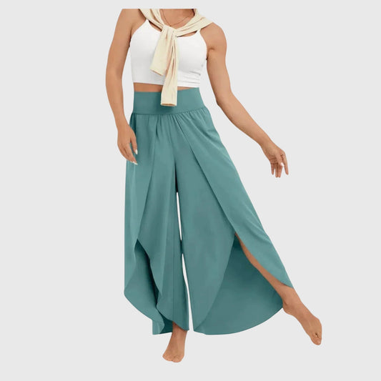 Effortless Green Wide Leg Pants for Women with High Waisted Casual Style