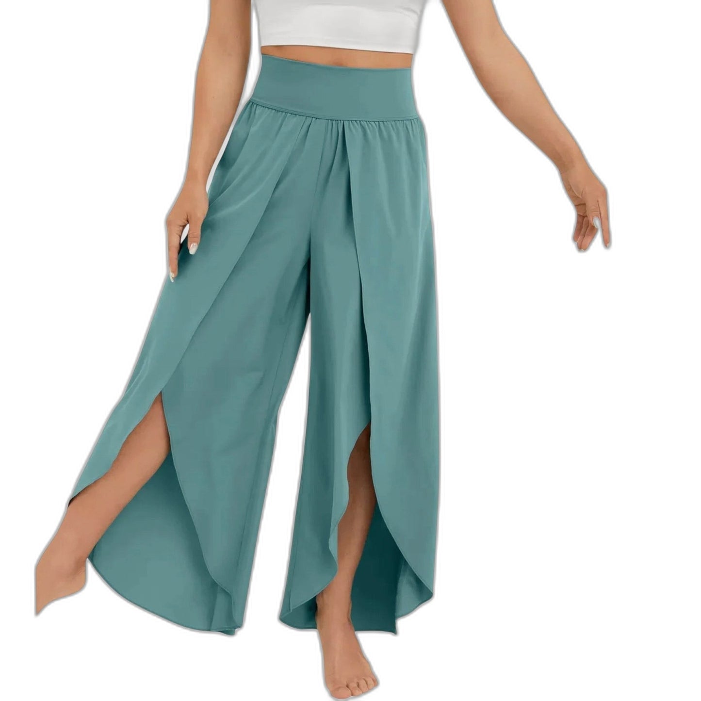 Effortless Green Wide Leg Pants for Women with High Waisted Casual Style
