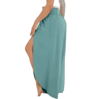 Effortless Green Wide Leg Pants for Women with High Waisted Casual Style
