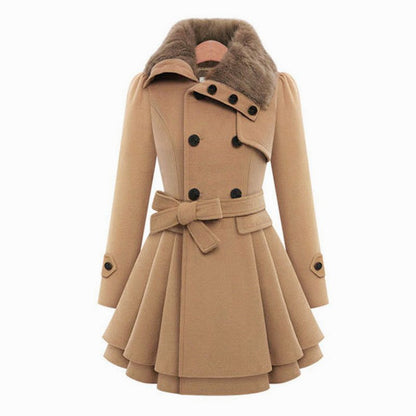 Effortless Grey Coat for Women with Collared Long Sleeve Button Front Belted Fit And Flare Casual Style