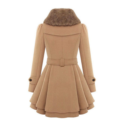 Effortless Grey Coat for Women with Collared Long Sleeve Button Front Belted Fit And Flare Casual Style
