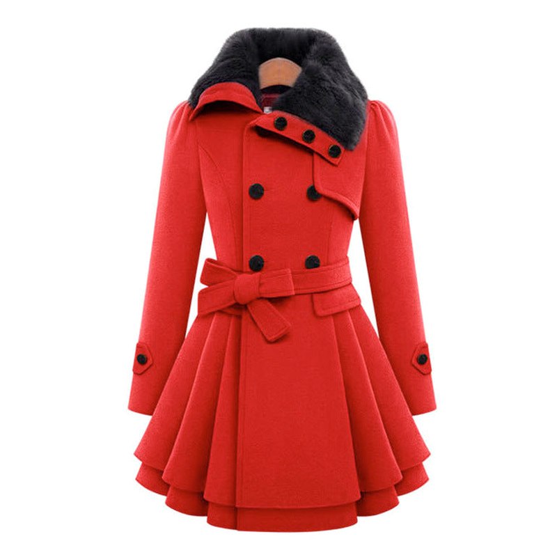 Effortless Grey Coat for Women with Collared Long Sleeve Button Front Belted Fit And Flare Casual Style