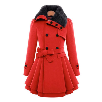 Effortless Grey Coat for Women with Collared Long Sleeve Button Front Belted Fit And Flare Casual Style