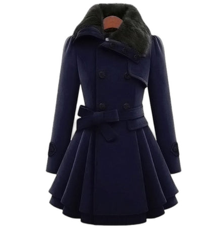 Effortless Grey Coat for Women with Collared Long Sleeve Button Front Belted Fit And Flare Casual Style