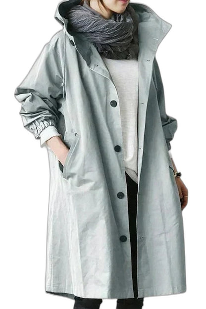 Effortless Grey Coat for Women with Collared Long Sleeve Button Front Oversized Pockets Casual Style