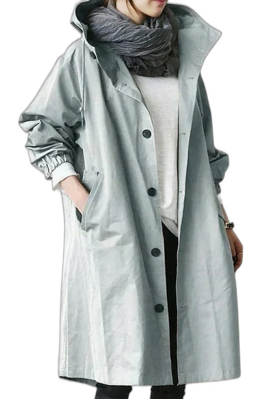 Effortless Grey Coat for Women with Collared Long Sleeve Button Front Oversized Pockets Casual Style