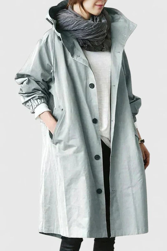 Effortless Grey Coat for Women with Collared Long Sleeve Button Front Oversized Pockets Casual Style