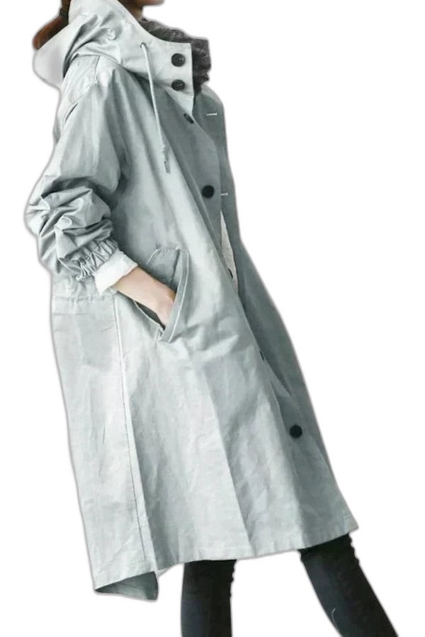 Effortless Grey Coat for Women with Collared Long Sleeve Button Front Oversized Pockets Casual Style