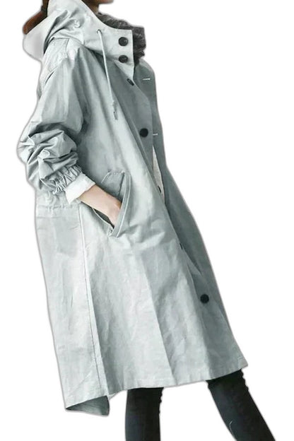 Effortless Grey Coat for Women with Collared Long Sleeve Button Front Oversized Pockets Casual Style