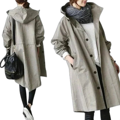 Effortless Grey Coat for Women with Collared Long Sleeve Button Front Oversized Pockets Casual Style