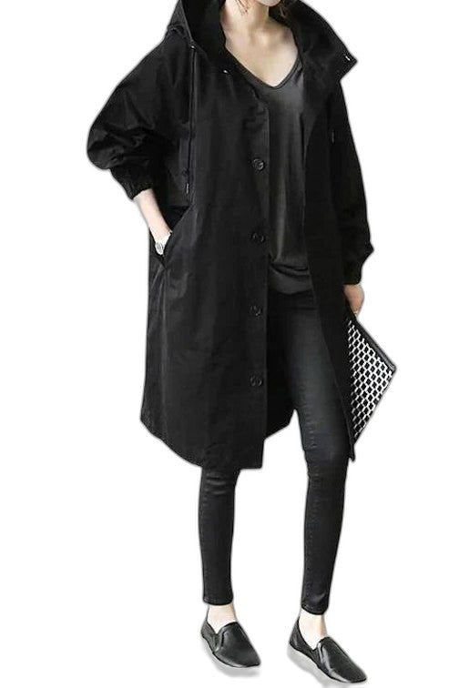 Effortless Grey Coat for Women with Collared Long Sleeve Button Front Oversized Pockets Casual Style