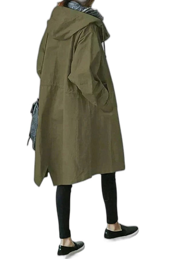 Effortless Grey Coat for Women with Collared Long Sleeve Button Front Oversized Pockets Casual Style