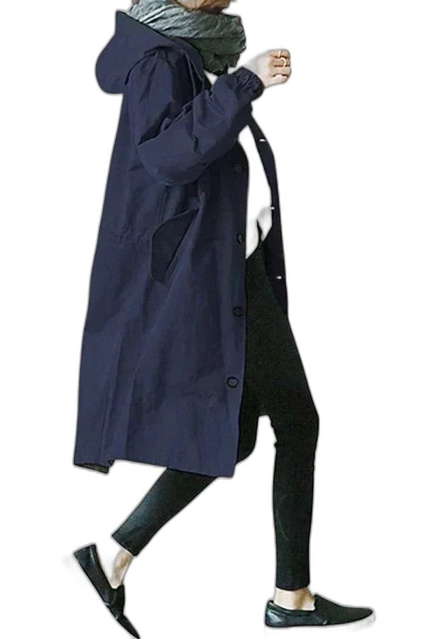 Effortless Grey Coat for Women with Collared Long Sleeve Button Front Oversized Pockets Casual Style