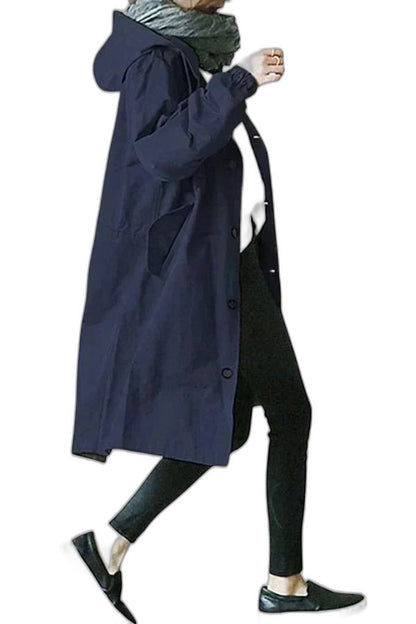 Effortless Grey Coat for Women with Collared Long Sleeve Button Front Oversized Pockets Casual Style