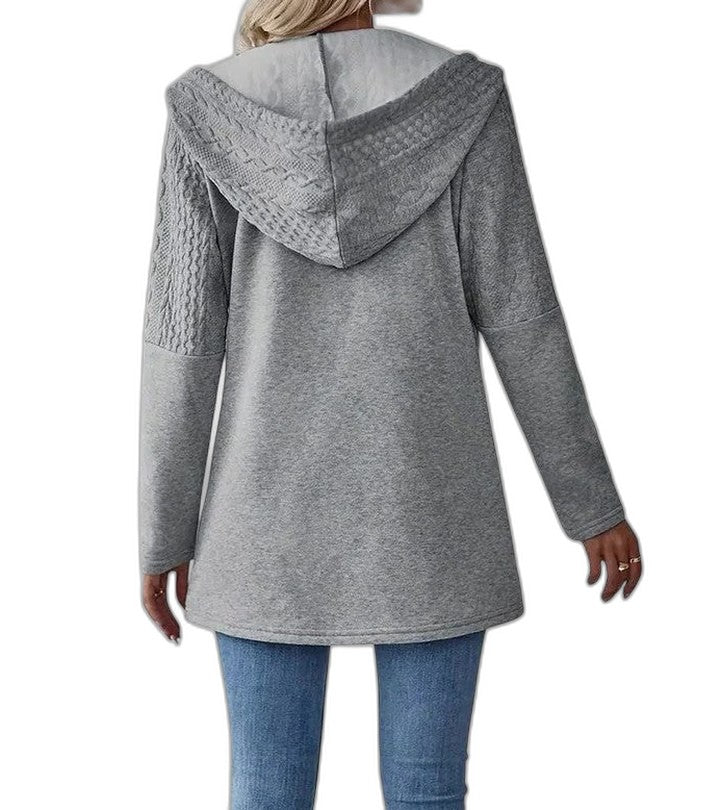 Effortless Grey Knit Cardigan for Women with Long Sleeve Pockets Casual Style