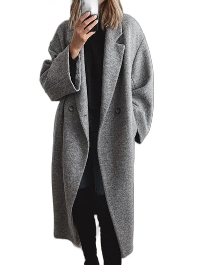 Effortless Grey Knit Coat for Women with Collared Long Sleeve Oversized Casual Style