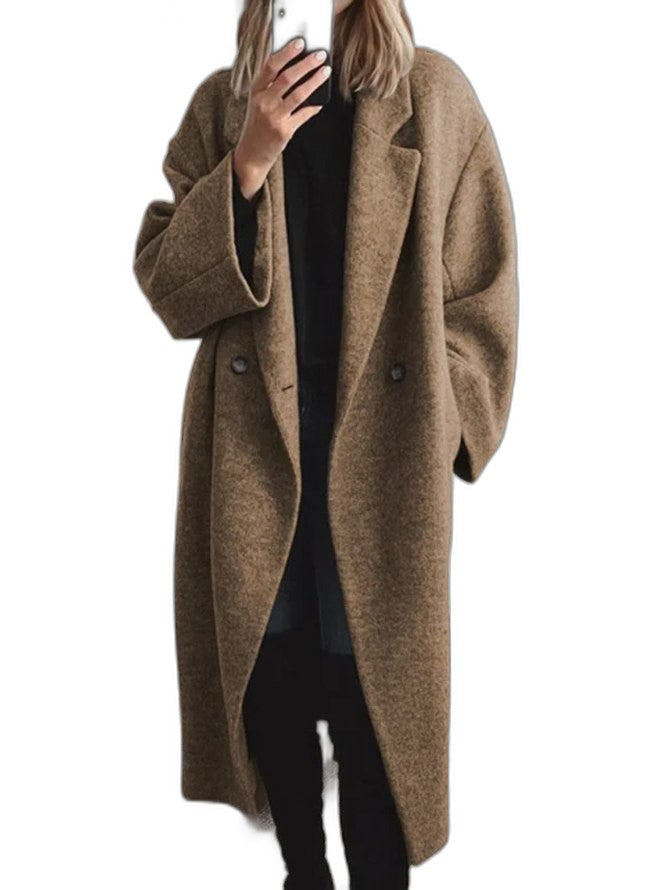 Effortless Grey Knit Coat for Women with Collared Long Sleeve Oversized Casual Style