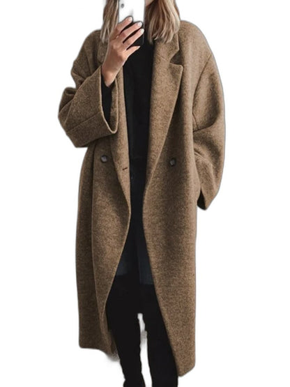 Effortless Grey Knit Coat for Women with Collared Long Sleeve Oversized Casual Style