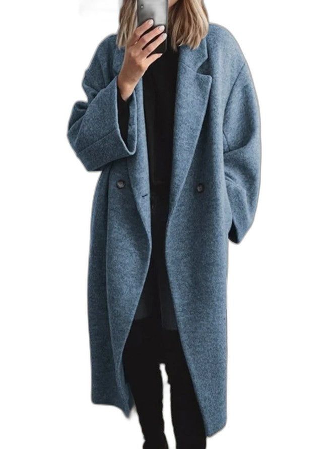 Effortless Grey Knit Coat for Women with Collared Long Sleeve Oversized Casual Style