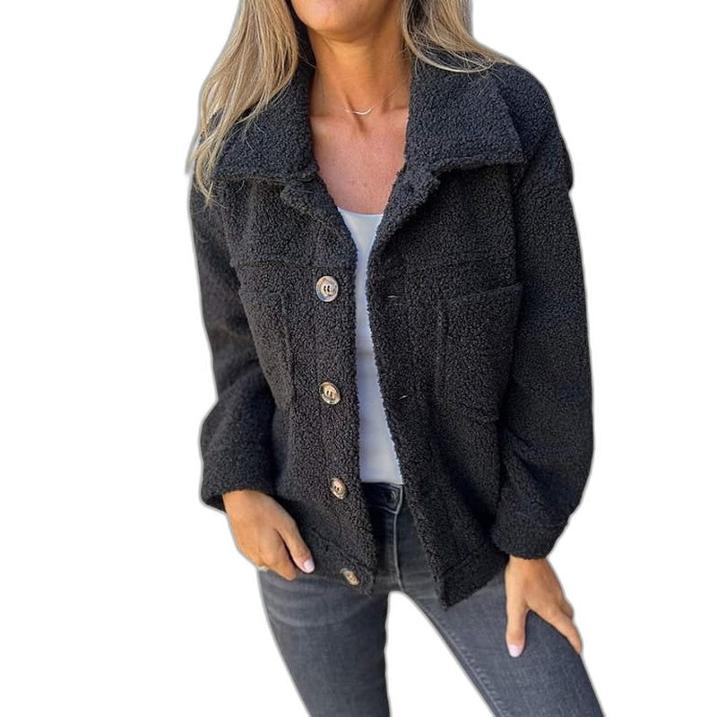 Effortless Grey Knit Jacket for Women with Collared Long Sleeve Button Front Pockets Casual Style