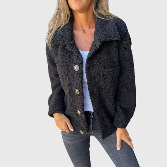 Effortless Grey Knit Jacket for Women with Collared Long Sleeve Button Front Pockets Casual Style