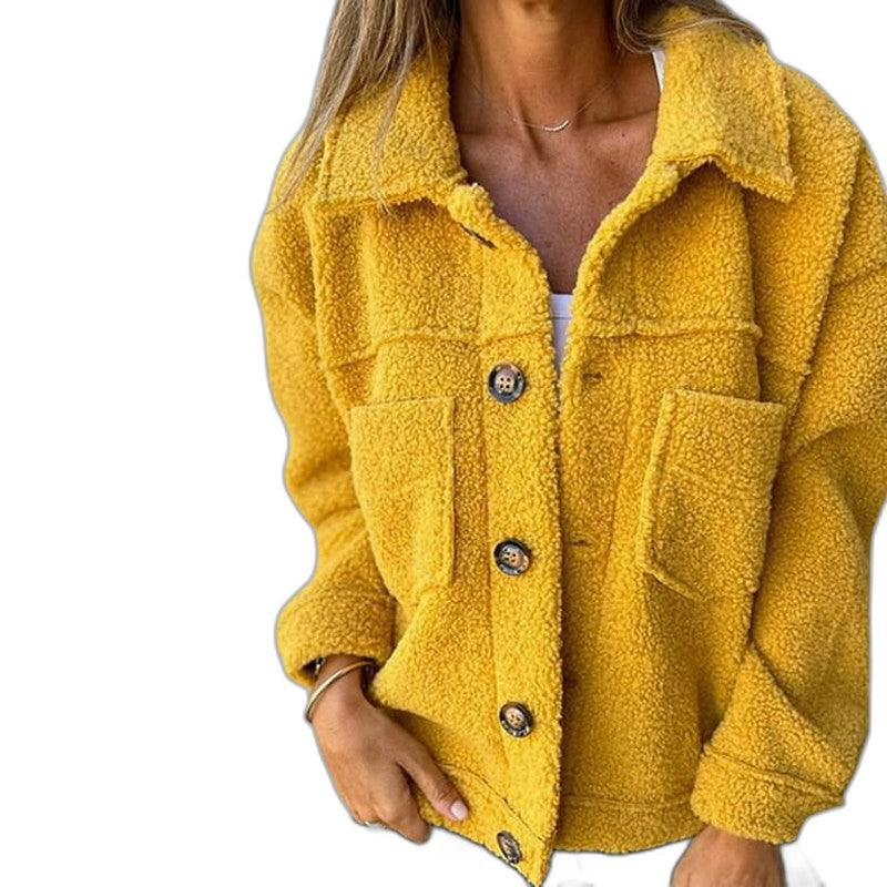 Effortless Grey Knit Jacket for Women with Collared Long Sleeve Button Front Pockets Casual Style