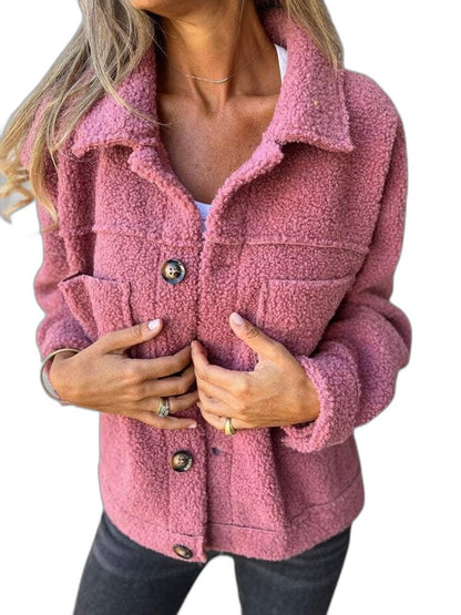 Effortless Grey Knit Jacket for Women with Collared Long Sleeve Button Front Pockets Casual Style