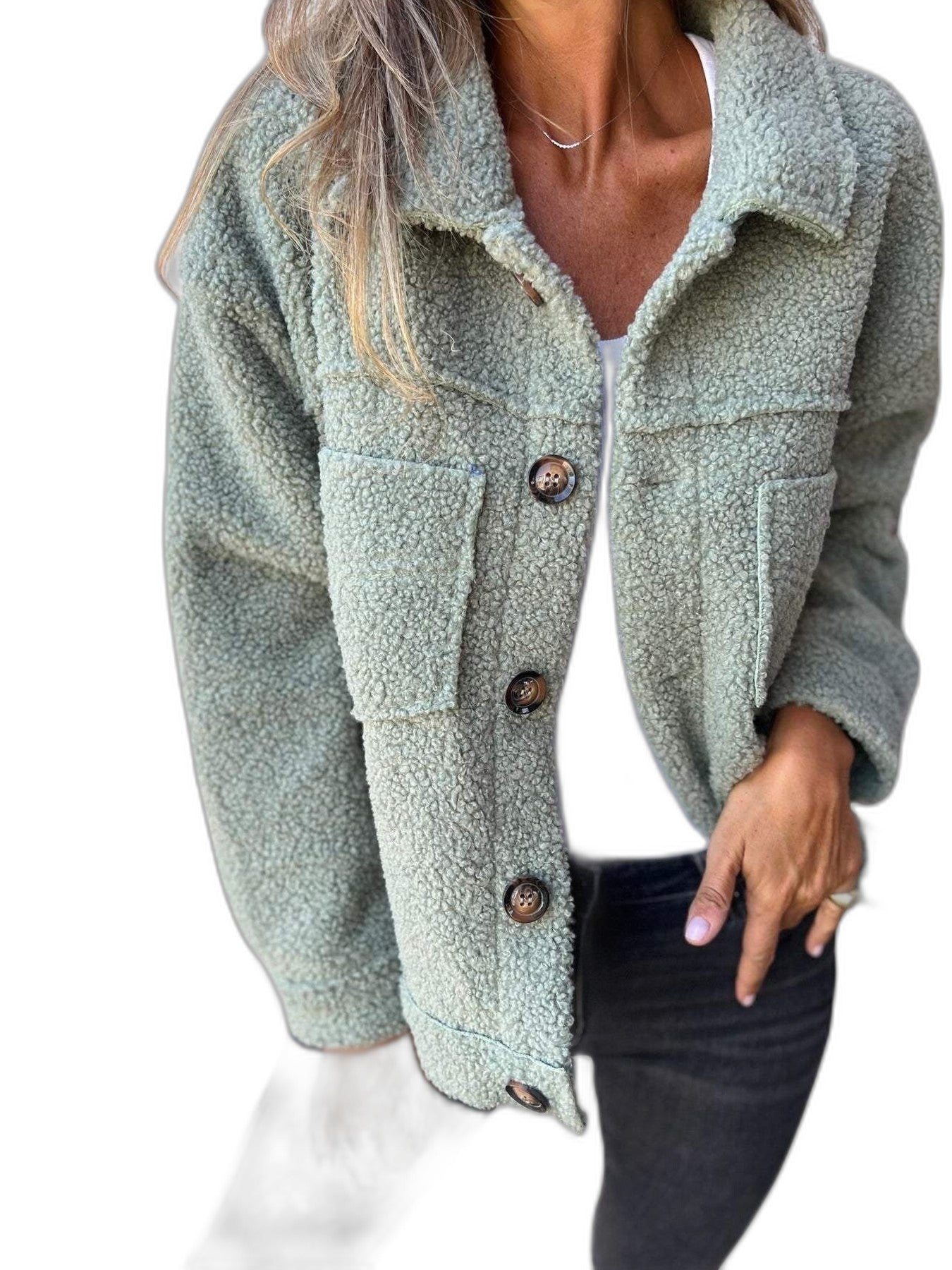 Effortless Grey Knit Jacket for Women with Collared Long Sleeve Button Front Pockets Casual Style