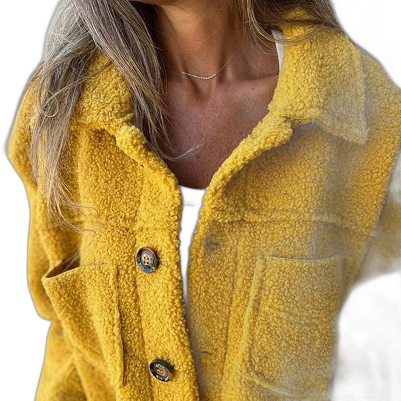 Effortless Grey Knit Jacket for Women with Collared Long Sleeve Button Front Pockets Casual Style