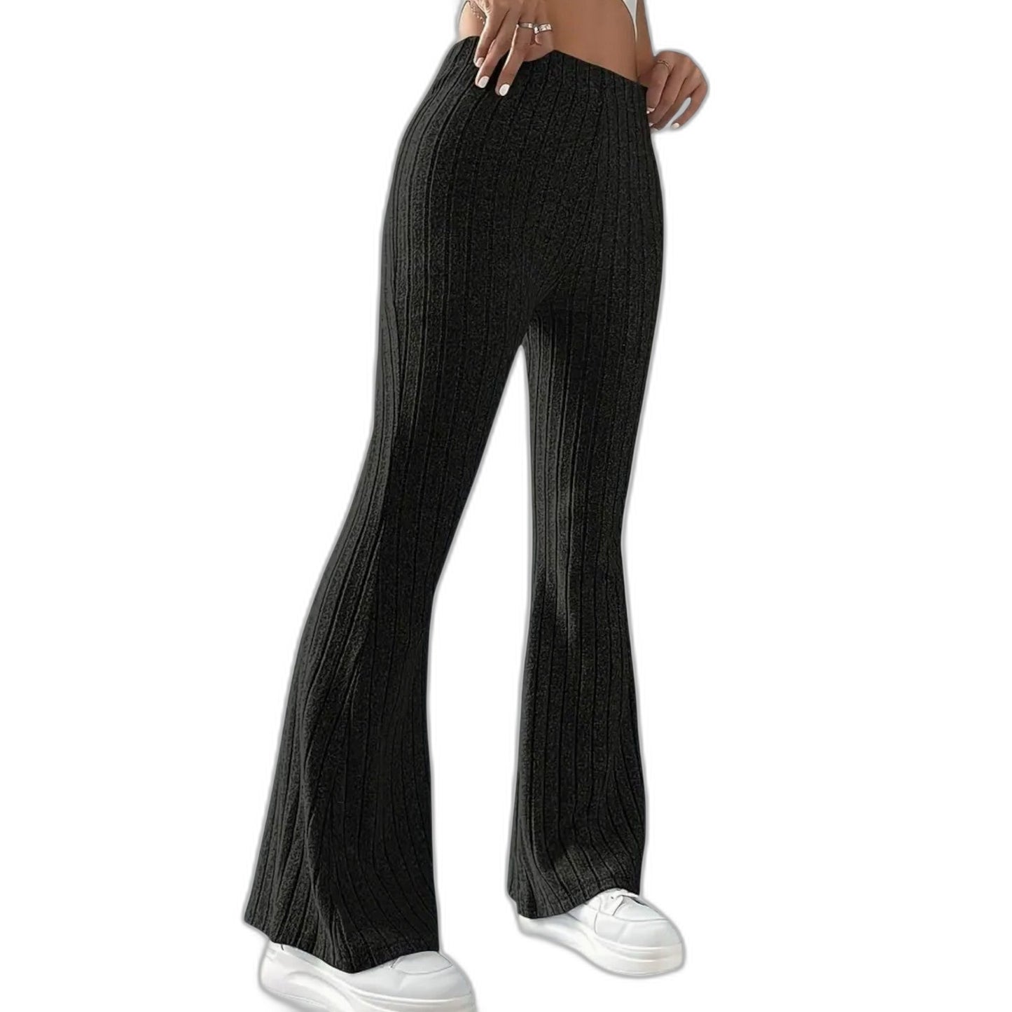 Effortless Grey Knit Pants for Women with High Waisted Wide Leg Casual Style