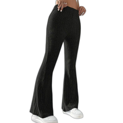 Effortless Grey Knit Pants for Women with High Waisted Wide Leg Casual Style