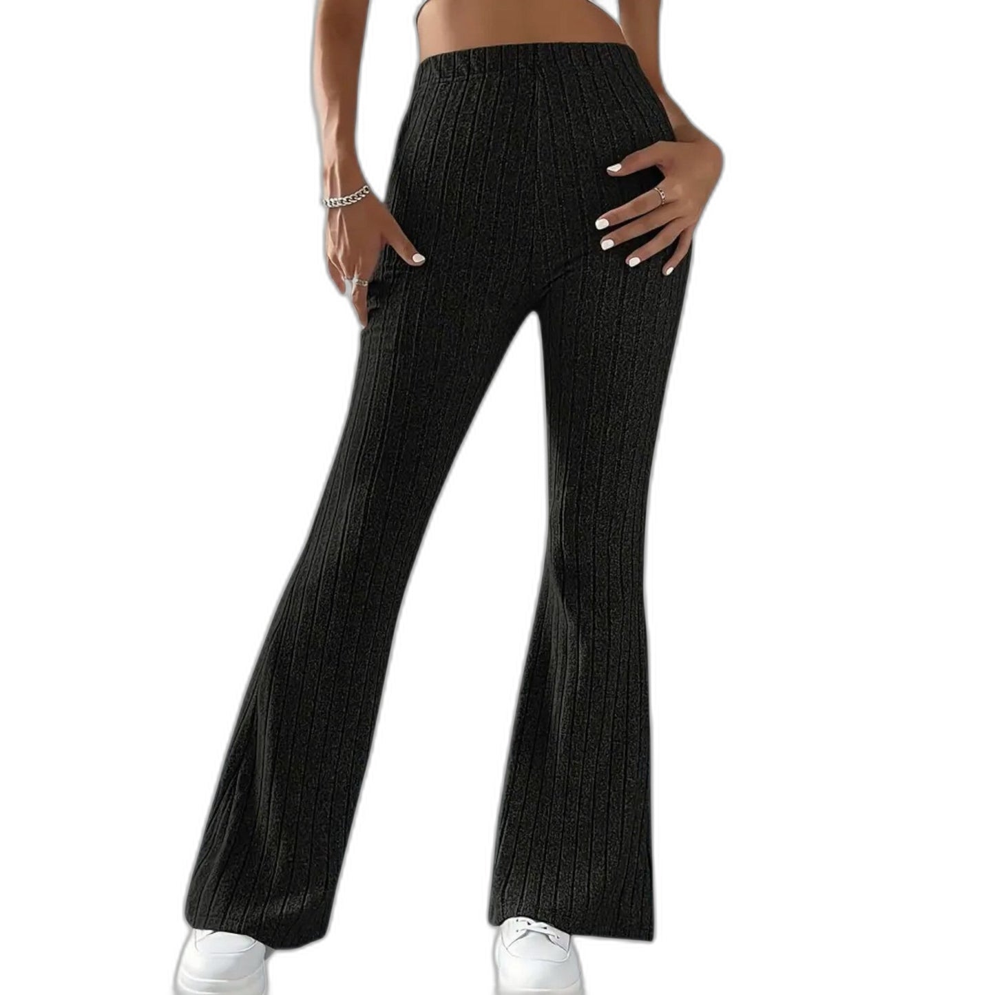 Effortless Grey Knit Pants for Women with High Waisted Wide Leg Casual Style