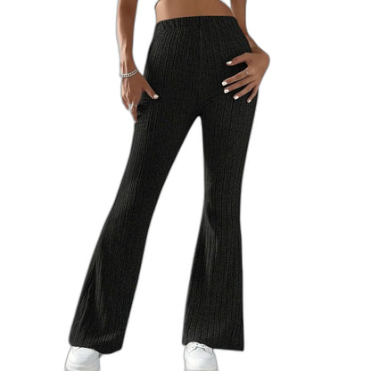Effortless Grey Knit Pants for Women with High Waisted Wide Leg Casual Style