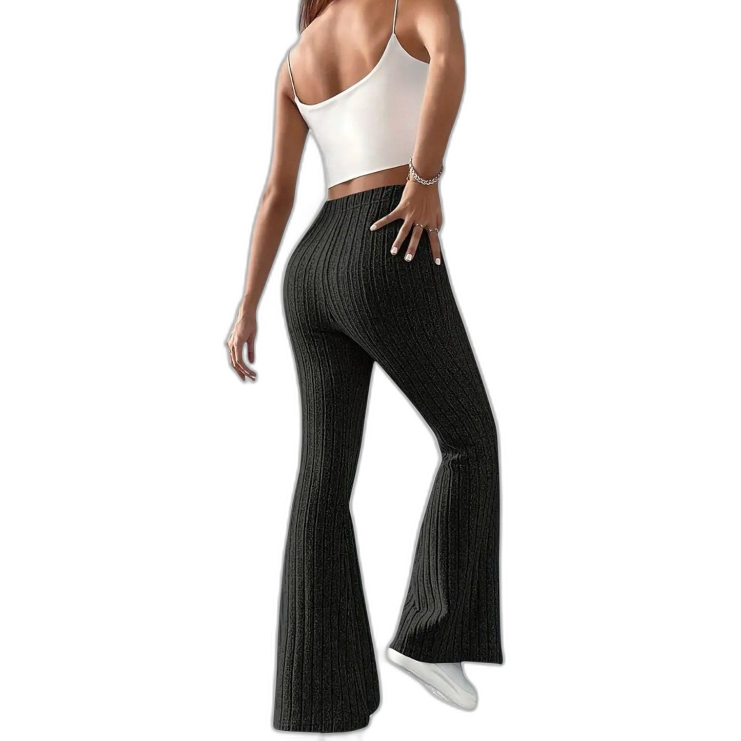 Effortless Grey Knit Pants for Women with High Waisted Wide Leg Casual Style
