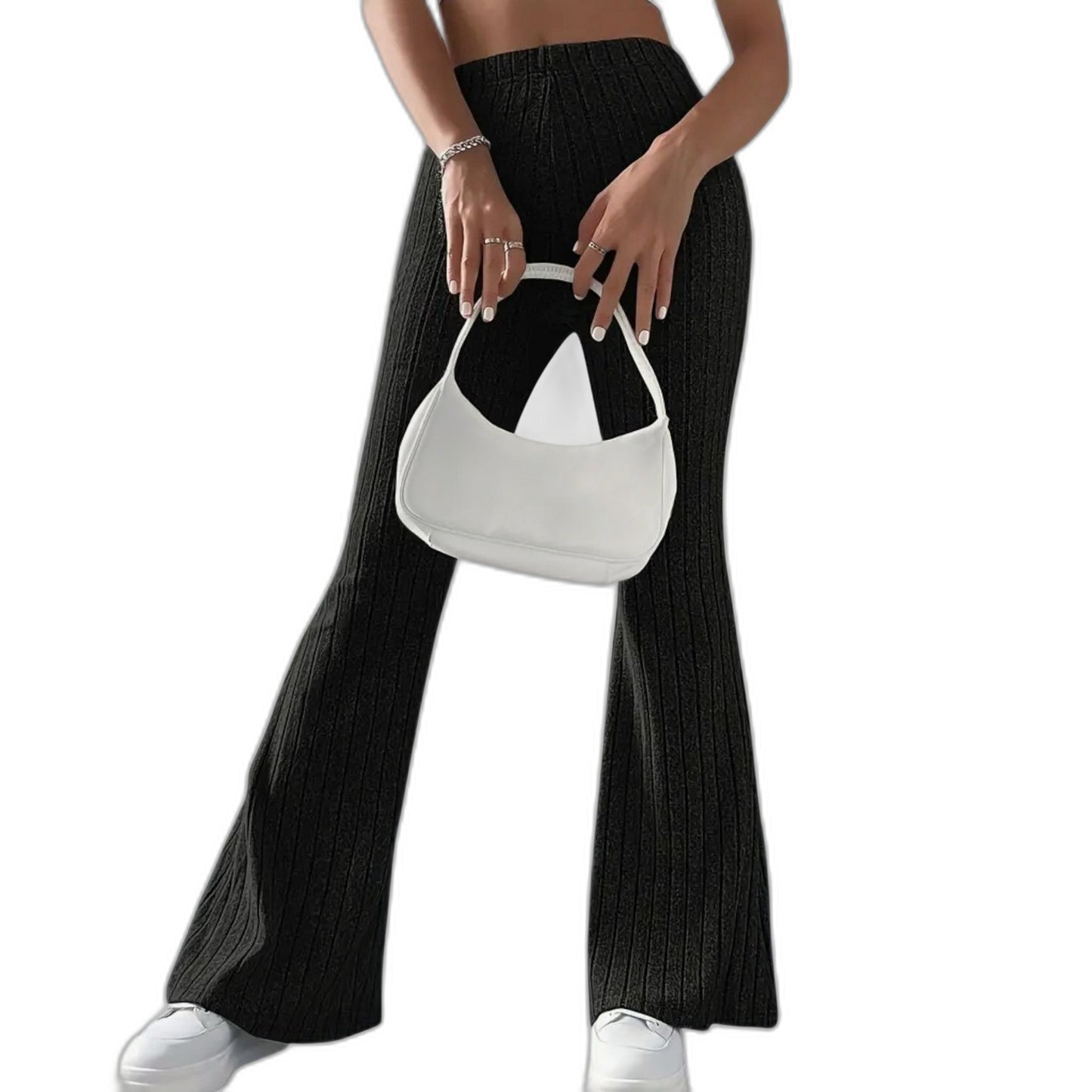 Effortless Grey Knit Pants for Women with High Waisted Wide Leg Casual Style