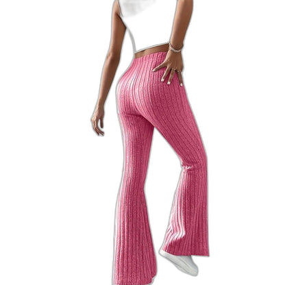 Effortless Grey Knit Pants for Women with High Waisted Wide Leg Casual Style