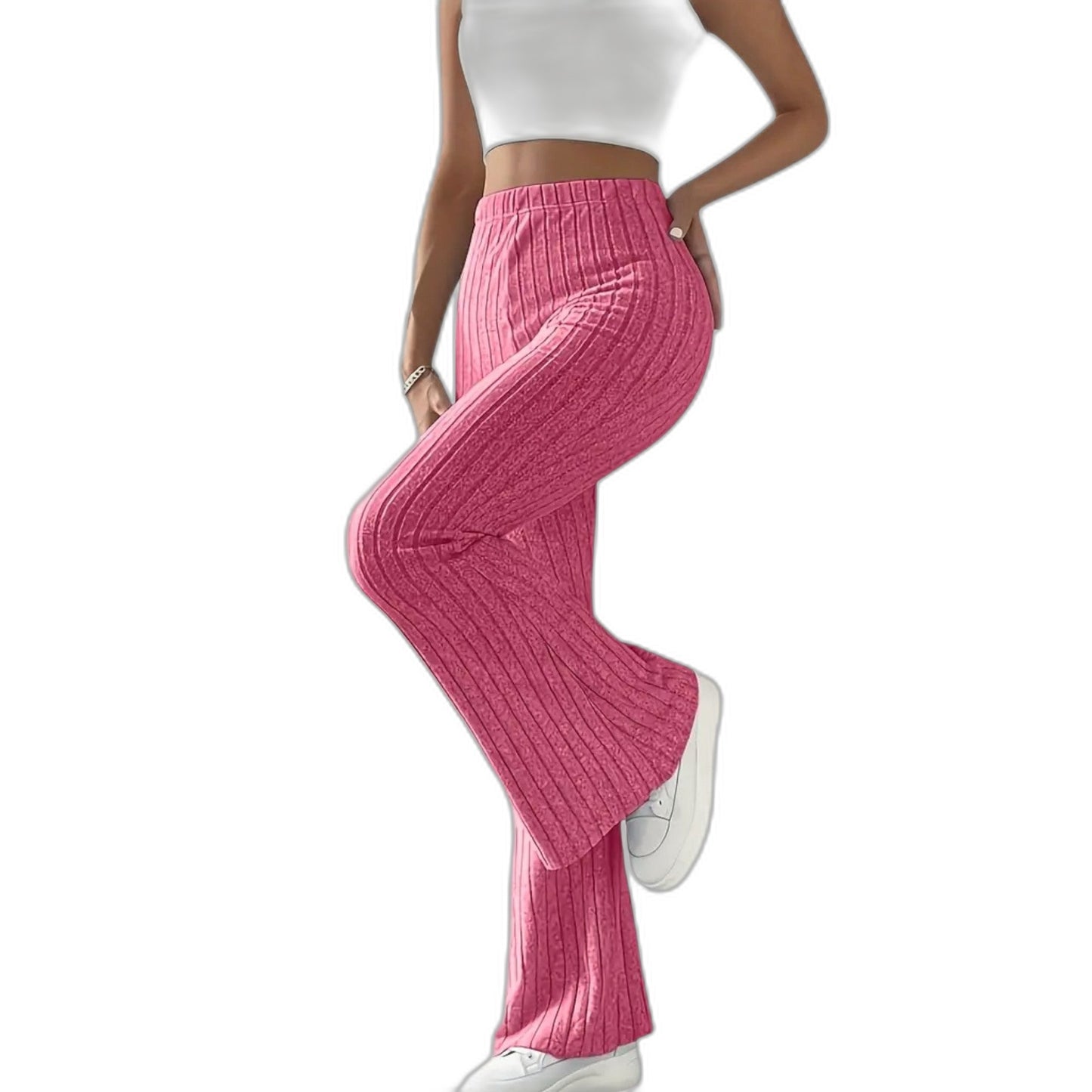 Effortless Grey Knit Pants for Women with High Waisted Wide Leg Casual Style