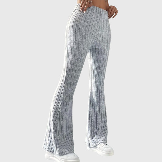 Effortless Grey Knit Pants for Women with High Waisted Wide Leg Casual Style